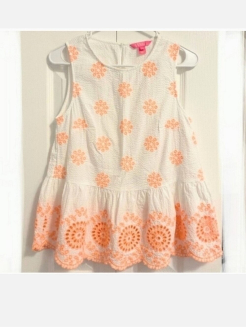 Lilly Pulitzer White Tank with Peach Embroidered Hem